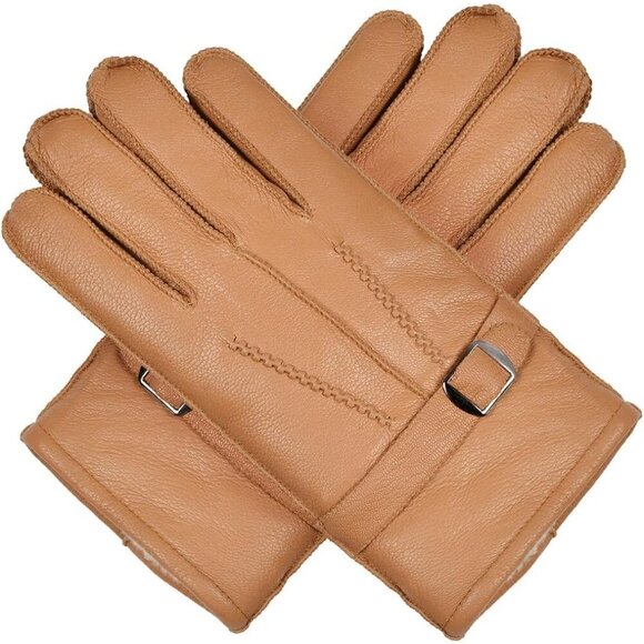 Harssidanzar Men's Winter Leather Gloves, Sheepskin, Warm, Shearling Lined, SM04 - Picture 4 of 8